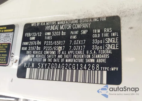 2012 Hyundai Santa Fe Gls V6 from USA, damaged, VIN 5XYZGDAG2CG134268